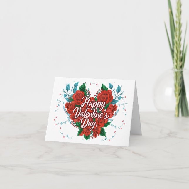 Happy Valentine's Day Floral Rose's Heart Card (Front)