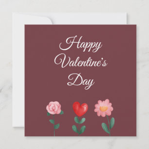 Happy Valentine's Day flowers burgundy script card