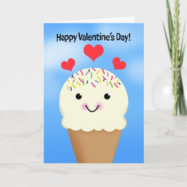 Happy Valentines Day For Anyone Sweet Ice Cream Holiday Card (Front)