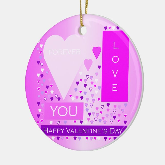 Happy Valentine's Day Forever Love Hearts Pink Ceramic Tree Decoration (Left)