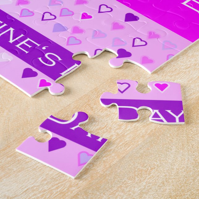 Happy Valentine's Day Forever Love Hearts Pink Jigsaw Puzzle (Side)