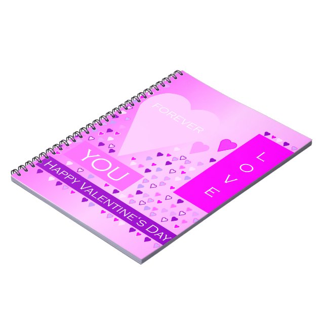 Happy Valentine's Day Forever Love Hearts Pink Notebook (Left Side)