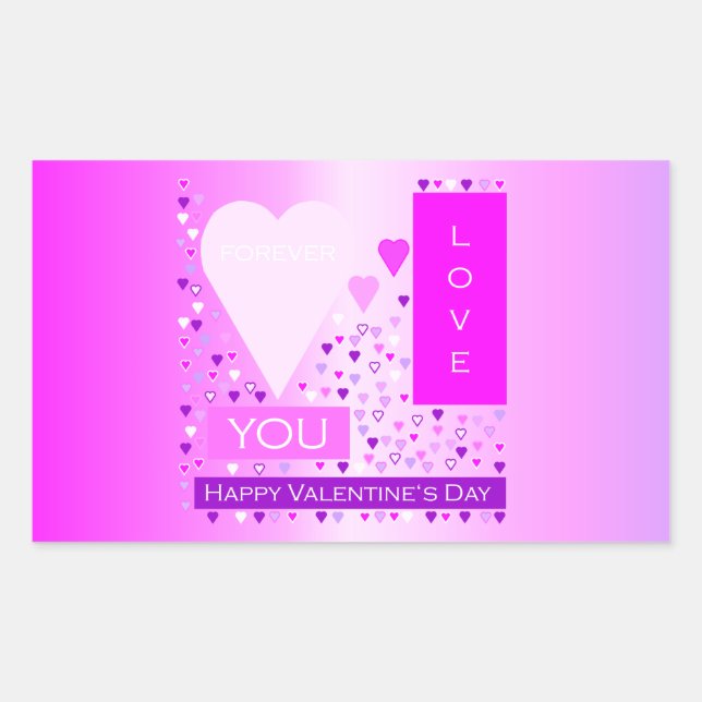 Happy Valentine's Day Forever Love Hearts Pink Rectangular Sticker (Front)