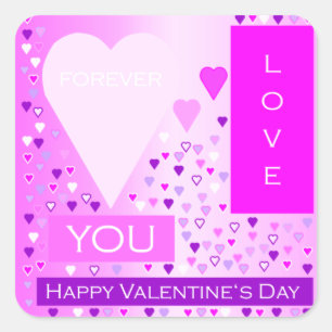 Happy Valentine's Day Forever Love Hearts Pink Square Sticker