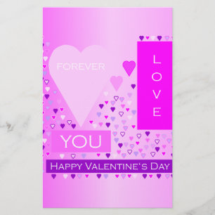 Happy Valentine's Day Forever Love Hearts Pink Stationery