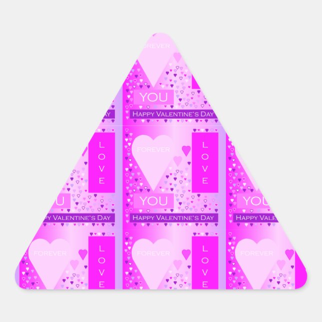Happy Valentine's Day Forever Love Hearts Pink Triangle Sticker (Front)