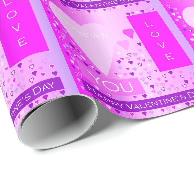 Happy Valentine's Day Forever Love Hearts Pink Wrapping Paper (Roll Corner)