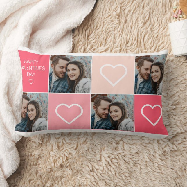 Happy Valentines Day Four Photo Collage  Lumbar Cushion (Blanket)