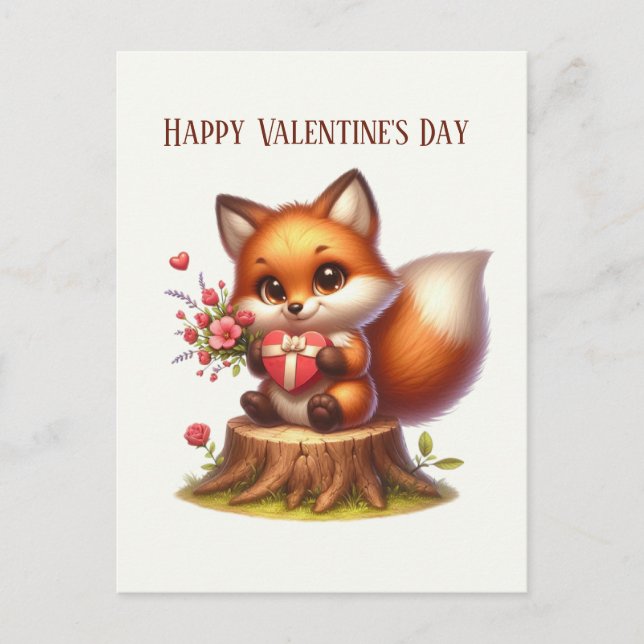 Happy Valentine's Day fox Holiday Postcard (Front)