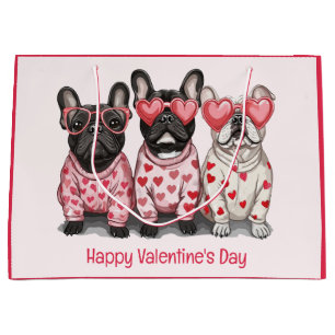 Happy Valentines Day French Bulldog Large Gift Bag