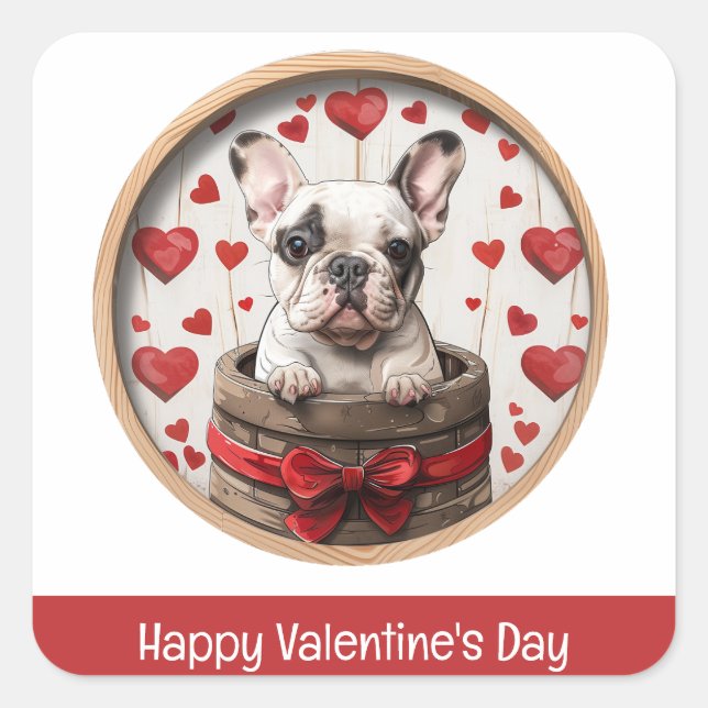 Happy Valentines Day French Bulldog Square Sticker (Front)