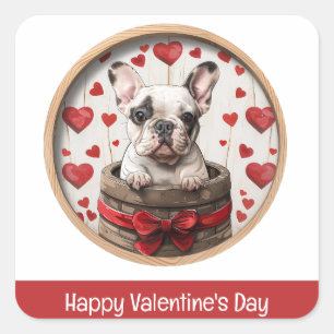 Happy Valentines Day French Bulldog Square Sticker