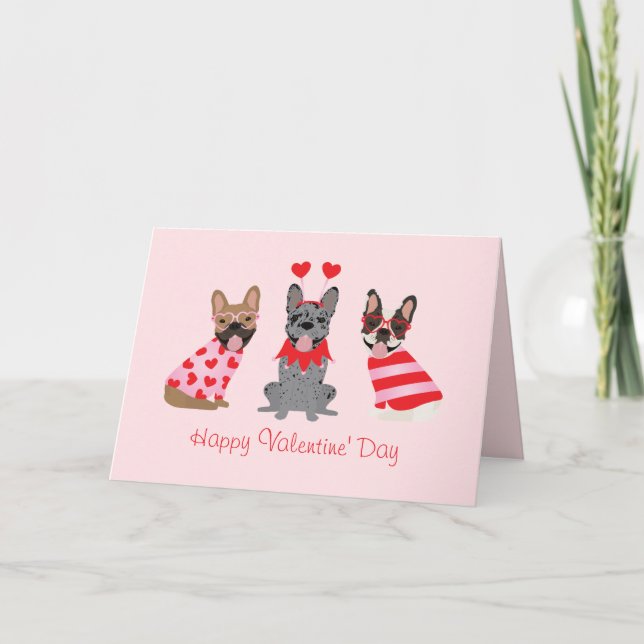 Happy Valentines Day French Bulldogs Card (Front)