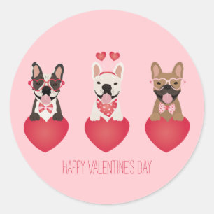 Happy Valentines Day French Bulldogs Classic Round Sticker
