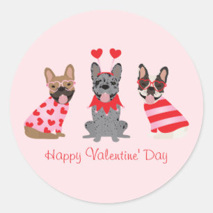 Happy Valentines Day French Bulldogs Classic Round Sticker