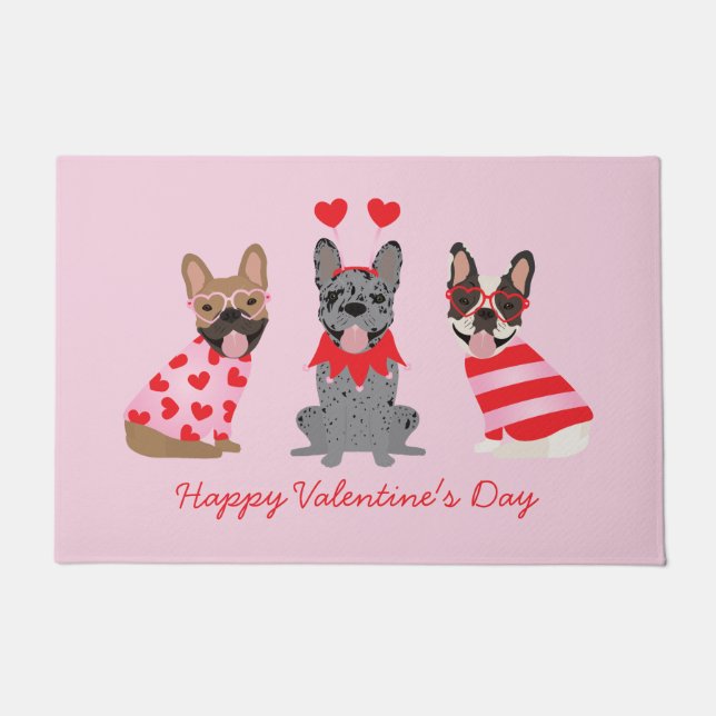 Happy Valentines Day French Bulldogs Doormat (Front)