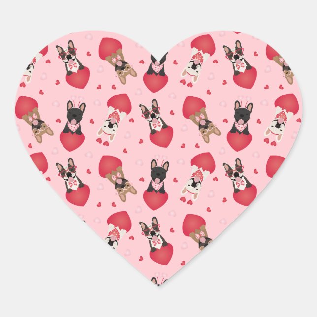 Happy Valentines Day French Bulldogs Heart Sticker (Front)