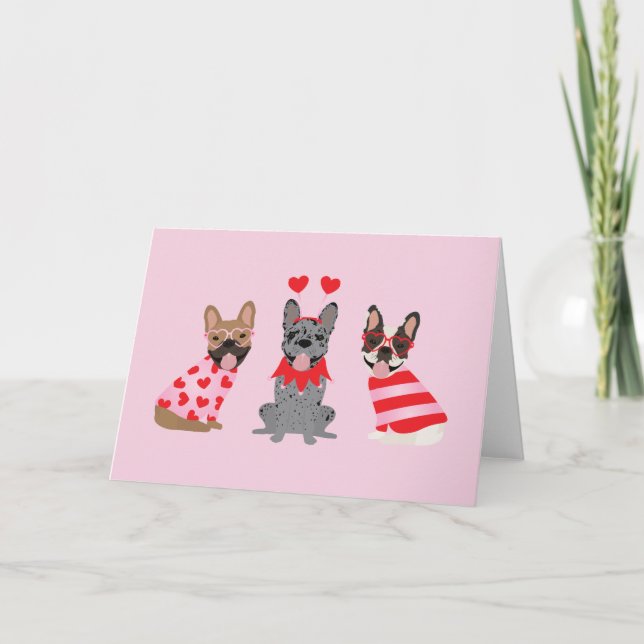 Happy Valentines Day French Bulldogs Holiday Card (Front)