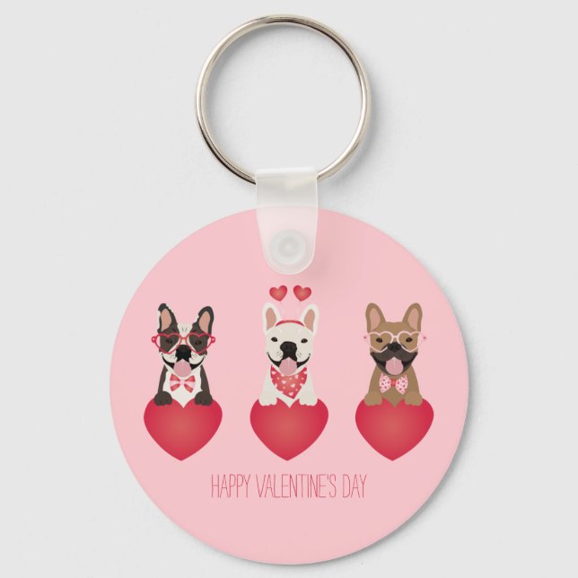 Happy Valentines Day French Bulldogs Key Ring (Front)