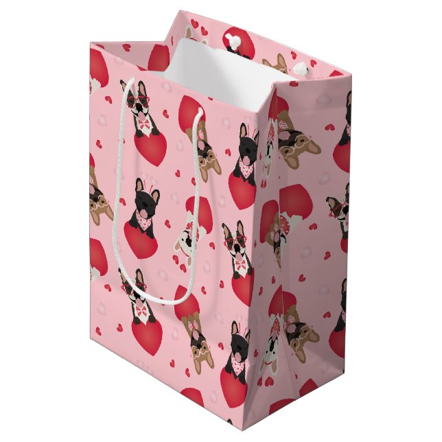 Happy Valentines Day French Bulldogs Medium Gift Bag (Front Angled)