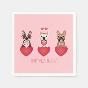 Happy Valentines Day French Bulldogs Napkin