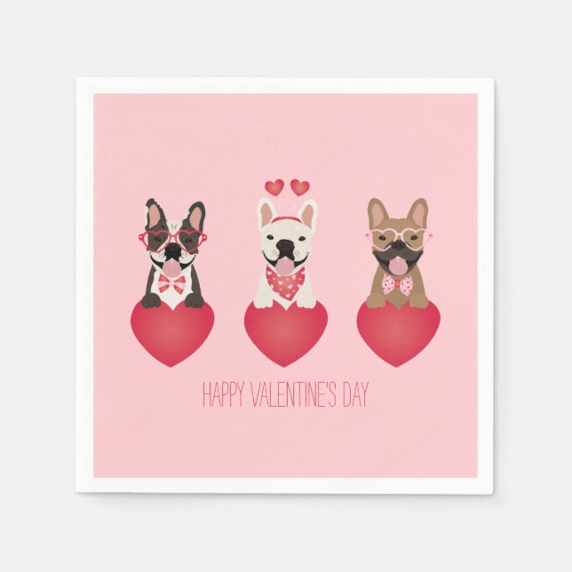 Happy Valentines Day French Bulldogs Napkin (Front)