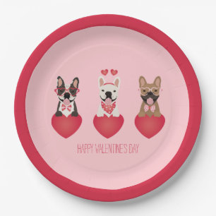 Happy Valentines Day French Bulldogs Paper Plate
