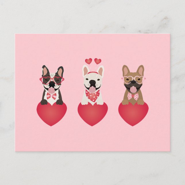 Happy Valentines Day French Bulldogs Postcard (Front)