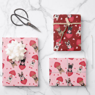 Happy Valentines Day French Bulldogs Wrapping Paper Sheet