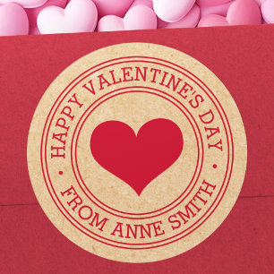 Happy Valentine's Day from Name Kraft paper look Classic Round Sticker
