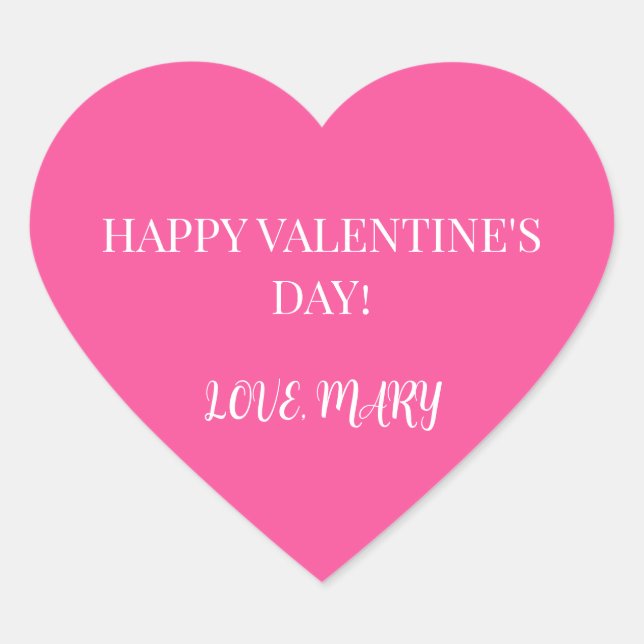 Happy Valentine's Day from Name Pink  Heart Sticker (Front)