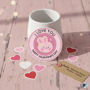 Happy Valentine's Day from Name pink satin swirls Classic Round Sticker