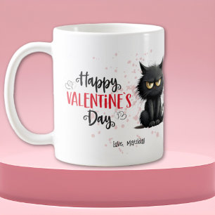 Happy Valentines Day Funny Black Cat  Coffee Mug