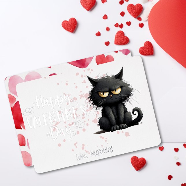 Happy Valentines Day Funny Black Cat  Foil Holiday Card (Creator Uploaded)