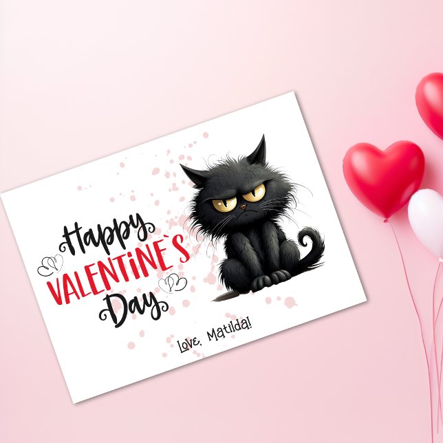 Happy Valentines Day Funny Black Cat  Holiday Card (Happy Valentines Day Funny Black Cat Holiday Card)