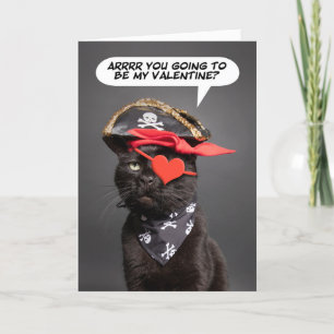 Happy Valentine's Day Funny Cat Pirate Humor  Holiday Card