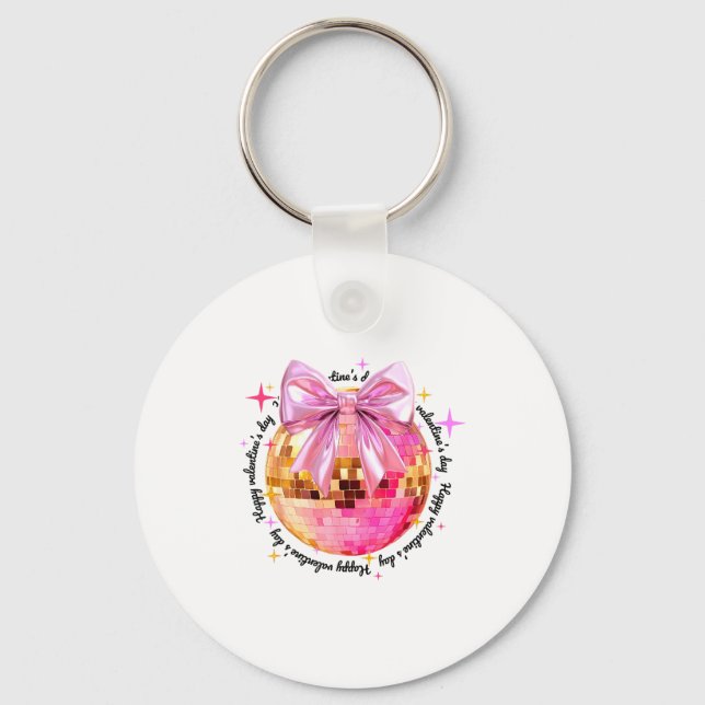 Happy Valentine's Day Funny Coquette Disco Ball Gi Key Ring (Front)