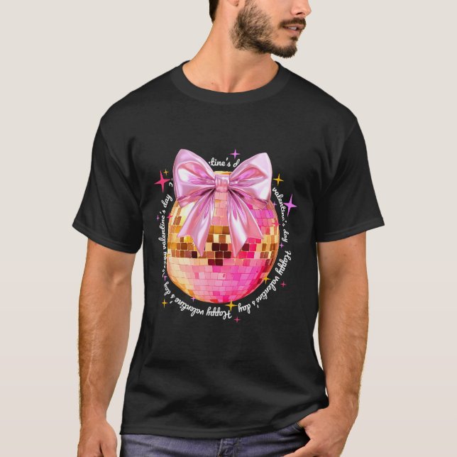 Happy Valentine's Day Funny Coquette Disco Ball Gi T-Shirt (Front)
