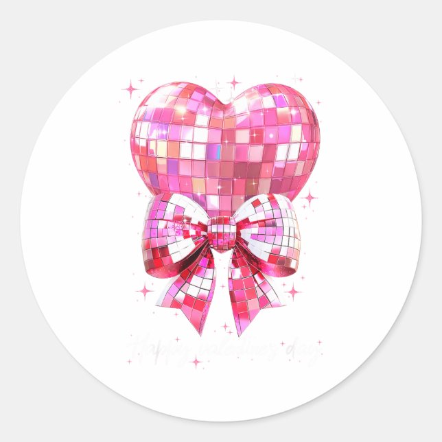 Happy Valentine's Day Funny Coquette Disco Ball He Classic Round Sticker (Front)