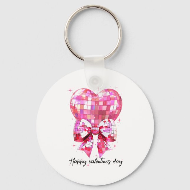 Happy Valentine's Day Funny Coquette Disco Ball He Key Ring (Front)