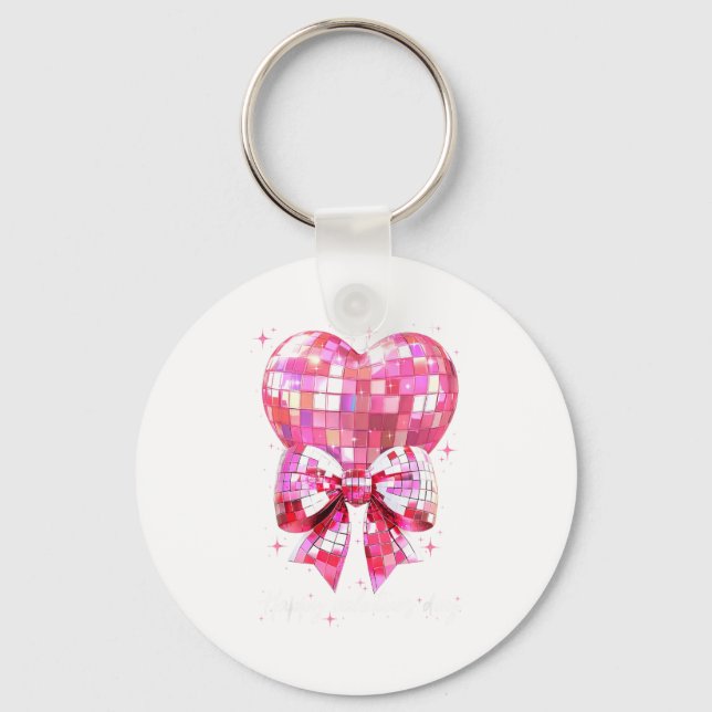Happy Valentine's Day Funny Coquette Disco Ball He Key Ring (Front)