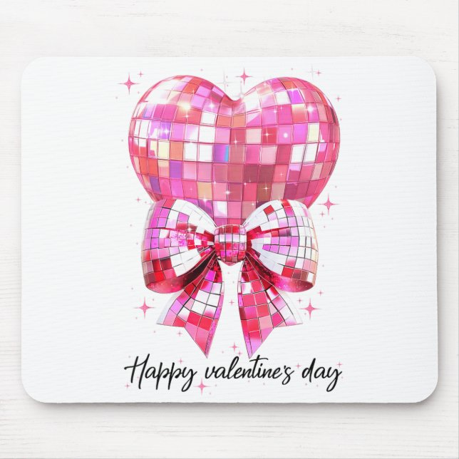 Happy Valentine's Day Funny Coquette Disco Ball He Mouse Mat (Front)