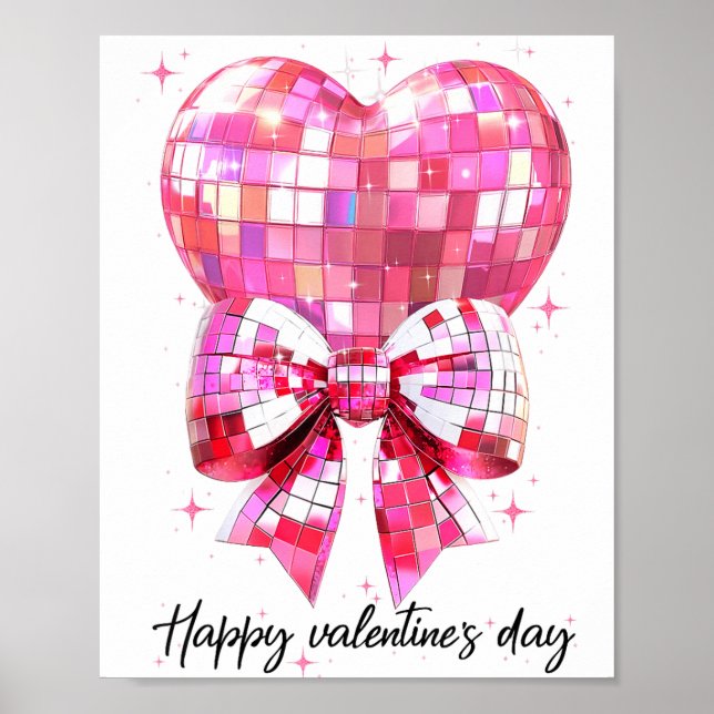 Happy Valentine's Day Funny Coquette Disco Ball He Poster (Front)