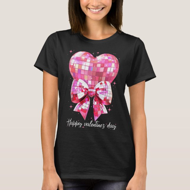 Happy Valentine's Day Funny Coquette Disco Ball He T-Shirt (Front)