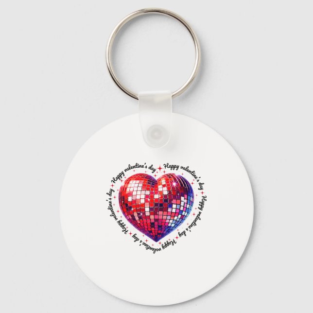 Happy Valentine's Day Funny Coquette Red Disco Bal Key Ring (Front)