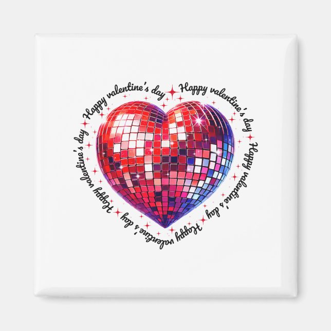 Happy Valentine's Day Funny Coquette Red Disco Bal Magnet (Front)