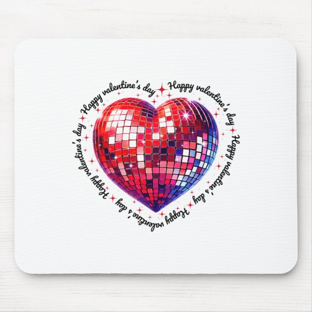 Happy Valentine's Day Funny Coquette Red Disco Bal Mouse Mat (Front)