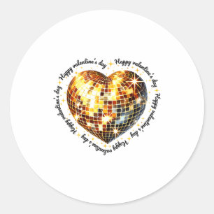 Happy Valentine's Day Funny Gold Coquette Disco Ba Classic Round Sticker