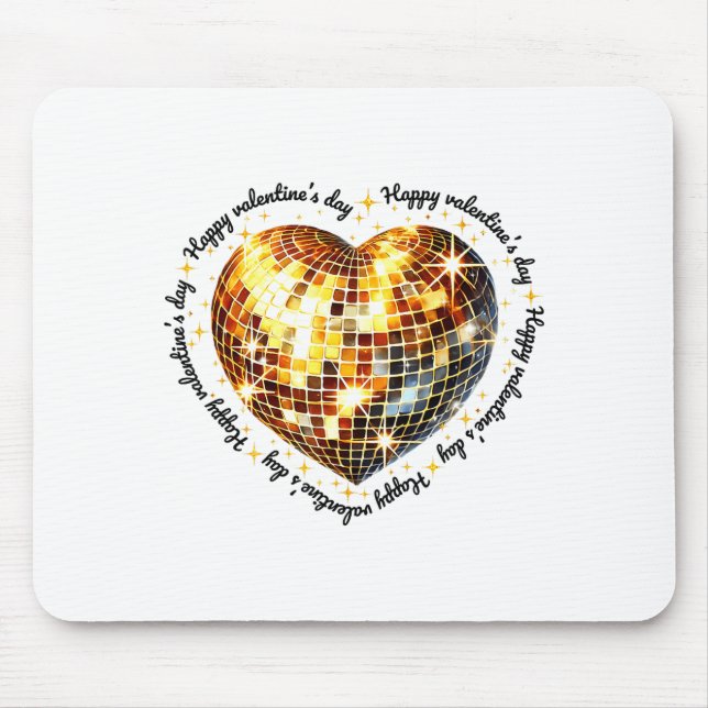 Happy Valentine's Day Funny Gold Coquette Disco Ba Mouse Mat (Front)