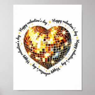Happy Valentine's Day Funny Gold Coquette Disco Ba Poster